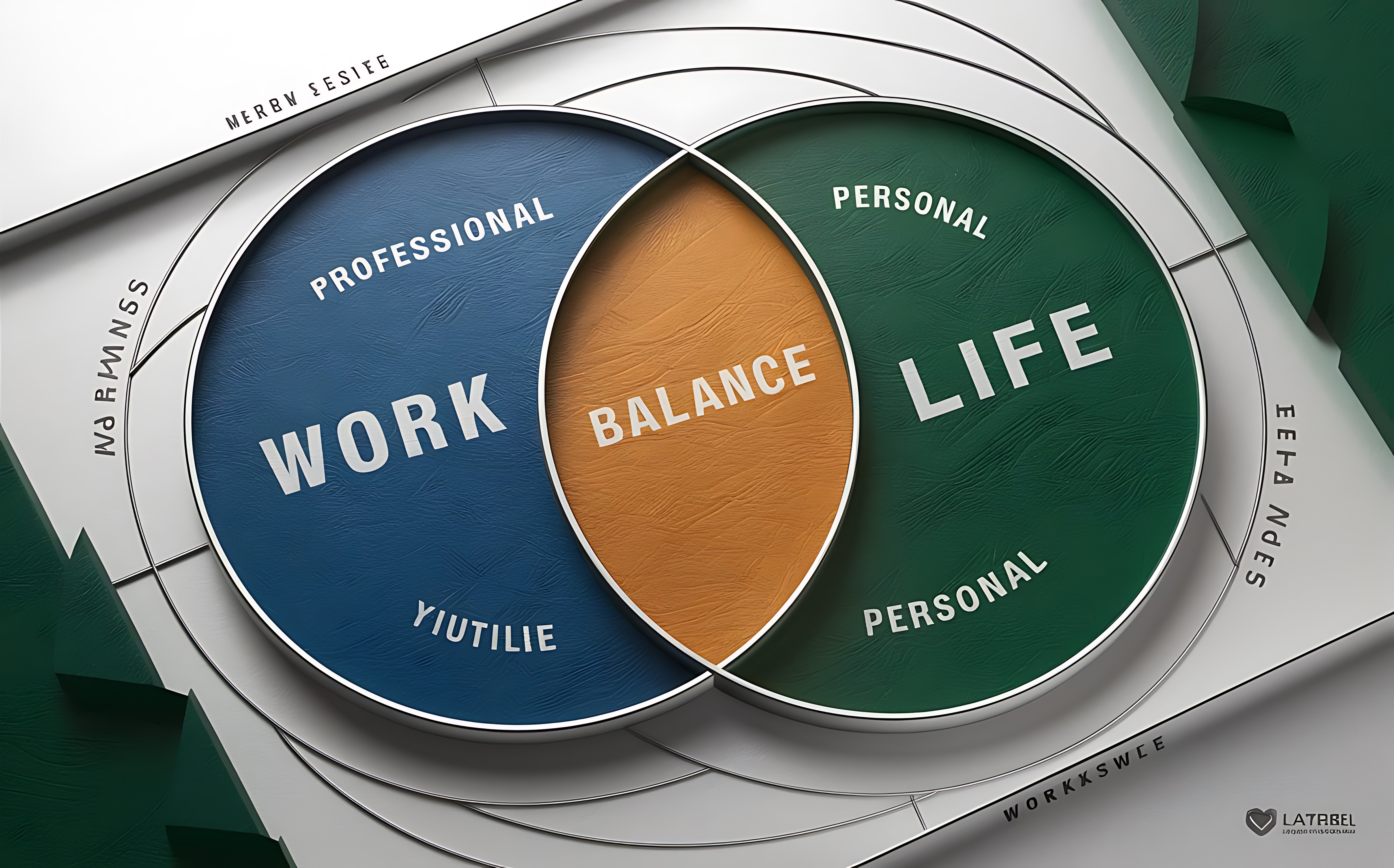 Illustration of a Venn diagram showing the intersection of work and life labeled as balance, with professional on one side and personal on the other, emphasizing work-life balance.